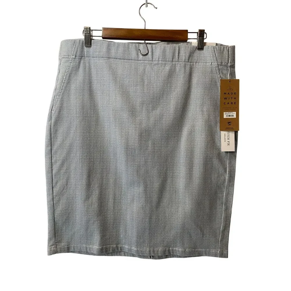 NWT Stitch Fix Liverpool Recycled Cotton Blue Houndstooth Pencil Skirt 16